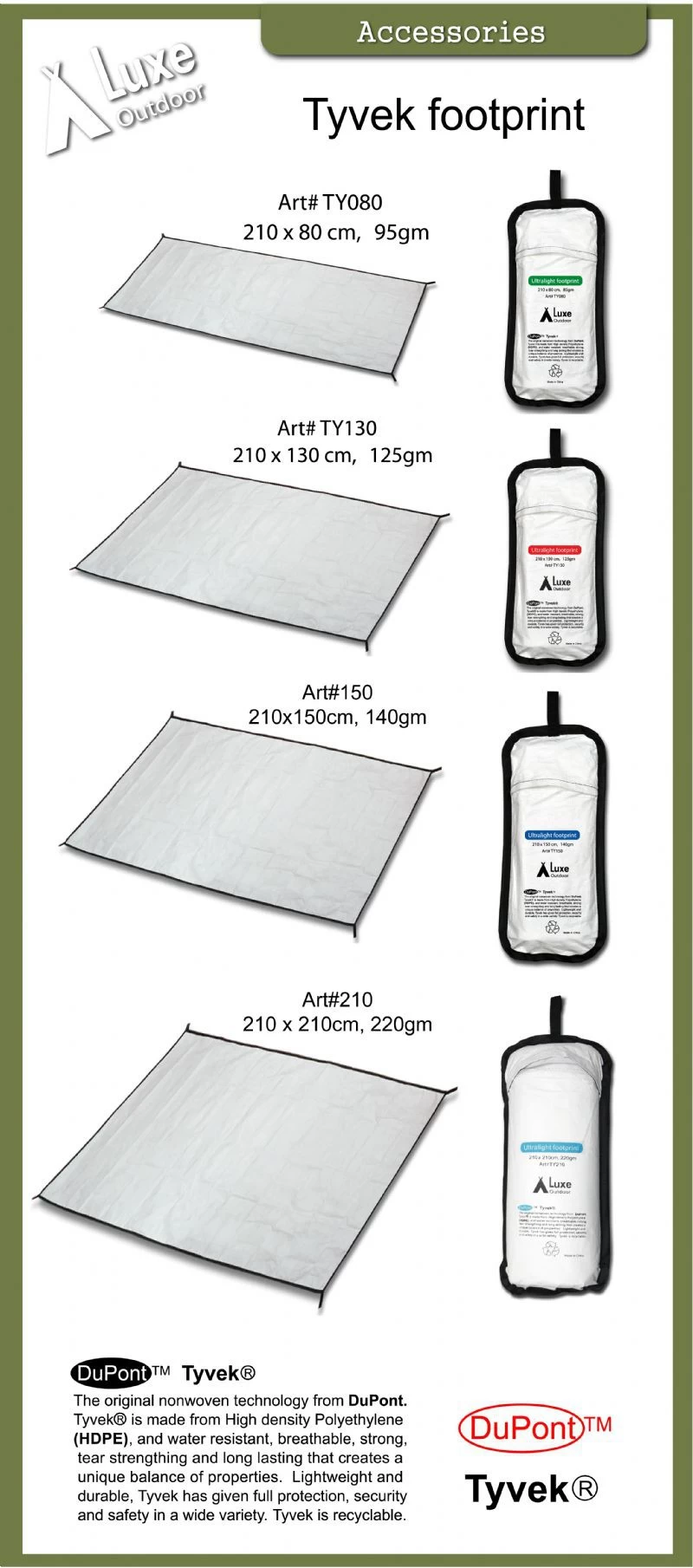 Luxe Outdoor Tyvek Ultralight Footprint 210 X 80 Cm 2 Luxe Outdoor Tyvek Ultralight Footprint 210 X 80 Cm – Image 2
